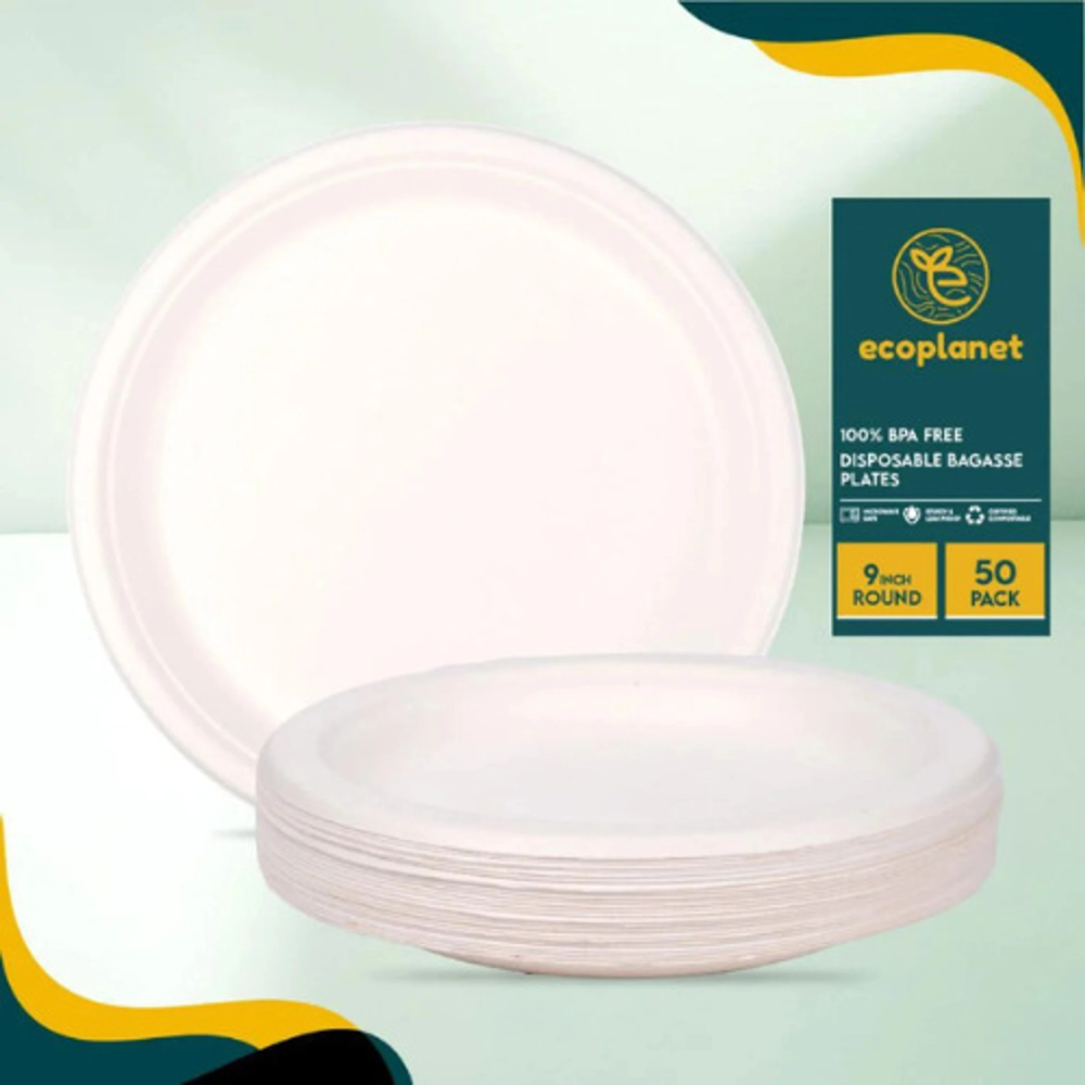 Eco Planet Disposable Bagasse Plates 9 Inch - Image 2