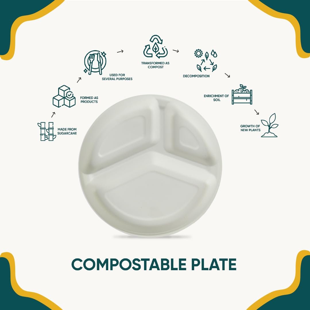 Eco Planet 3-compartment Disposable Bagasse Plates - Image 6