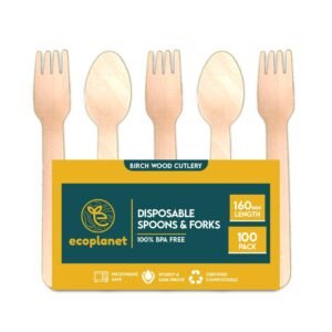 ECO PLANET 100% Natural Disposable Wooden Spoons & Forks Set
