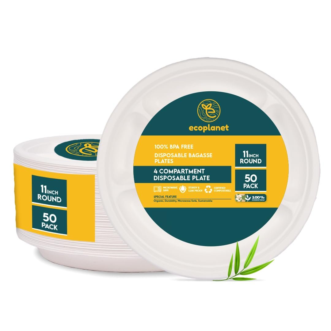 Eco Planet 4-compartment Disposable Bagasse Plates - Image 2