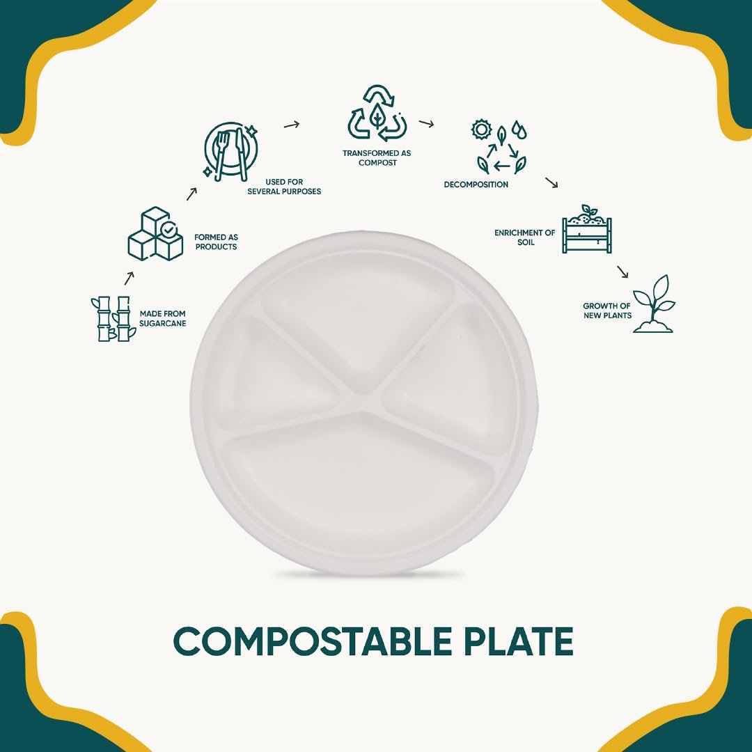 Eco Planet 4-compartment Disposable Bagasse Plates - Image 5