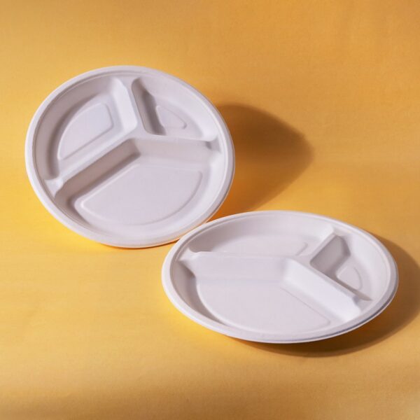 Biodegradable 3 Compartment Disposable Plates