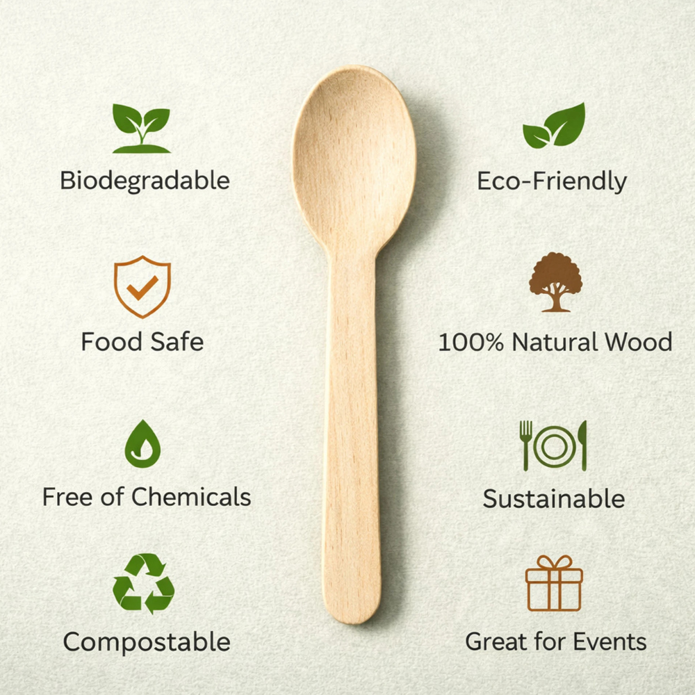 ECO PLANET 100% Natural Disposable Wooden Spoons - Image 2